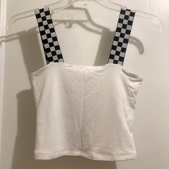 LF White Checker Strap Cropped Tank Top - Picture 2 of 5